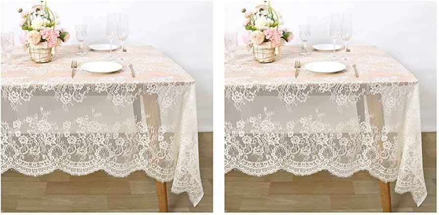Fanqisi Ivory Lace Tablecloth 60x120 Inches Classic Wedding Lace Tablecloths Overlay Party Table ... | Amazon (US)