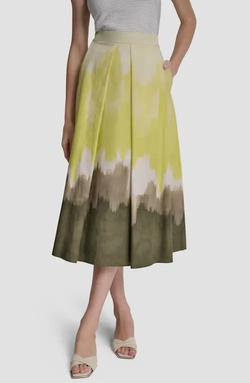 DKNY Ombré Pleated Cotton Poplin Midi Skirt in Daybreak Haze at Nordstrom, Size X-Large | Nordstrom