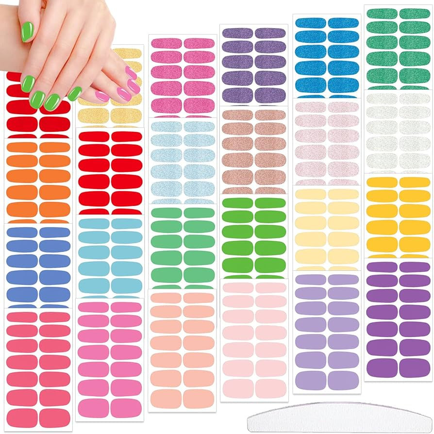 JERCLITY 336 Pieces 24 Sheets Vibrant Solid Color Nail Polish Strips Colorful Nail Wraps for Shor... | Amazon (US)