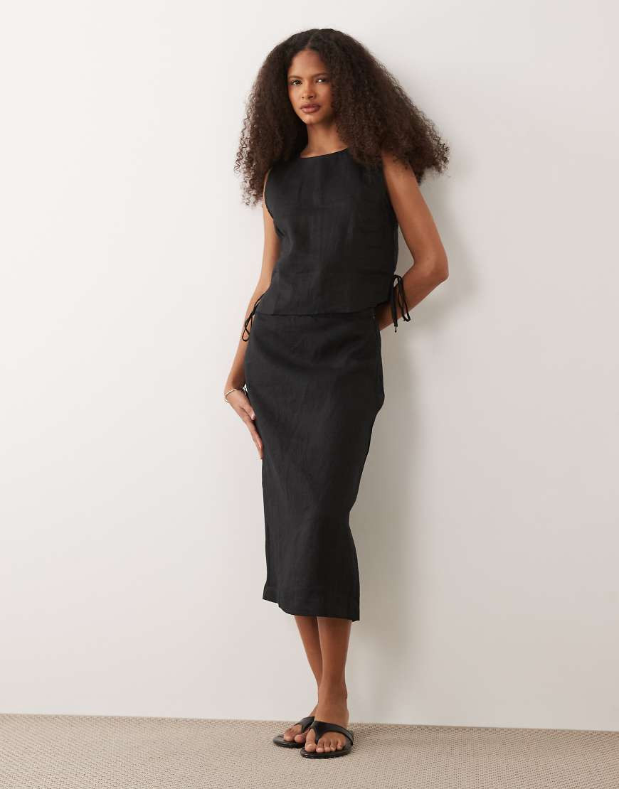 Mango Fred 100% linen midi skirt co-ord in black | ASOS (Global)