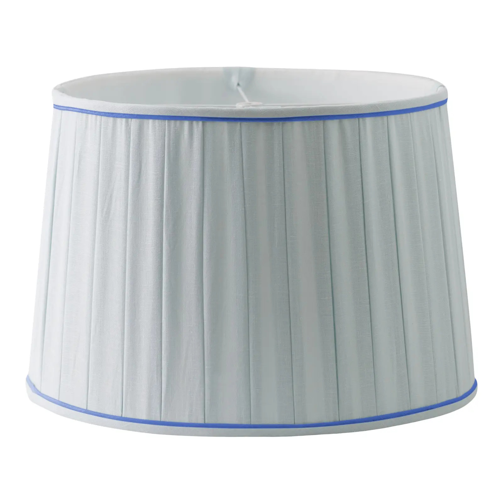 Pale Blue Shirred Drum Lampshade with Cobalt Welt - 20" | Chairish