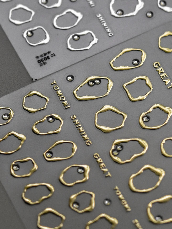 1pc Metallic Irregular Gold Frame Nail Art Stickers 5D Crystal Diamond Nail Art Decals Manicure D... | SHEIN