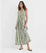Petite LOFT Beach Striped Cutout Side Tie Midi Dress | LOFT