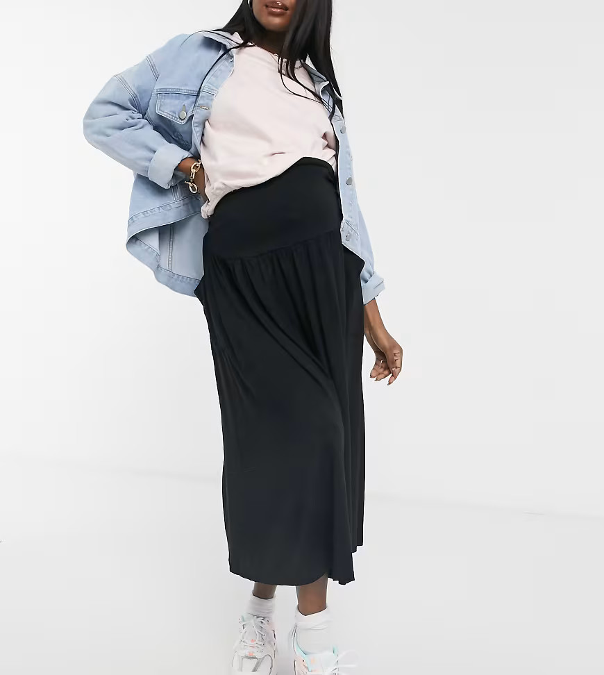 ASOS DESIGN Maternity midi skirt with pockets in black | ASOS (Global)