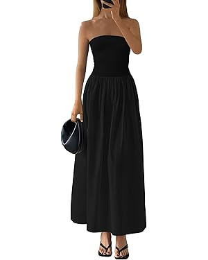 PRETTYGARDEN Women 2026 Summer Elegant Strapless Maxi Dress Tube Top Dress A Line Flowy Long Wedd... | Amazon (US)