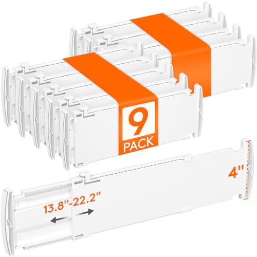 Lifewit 9 Pack Drawer Dividers for Clothes, 4" High 13.8"-22.2" Expandable Dresser Drawer Organiz... | Amazon (US)