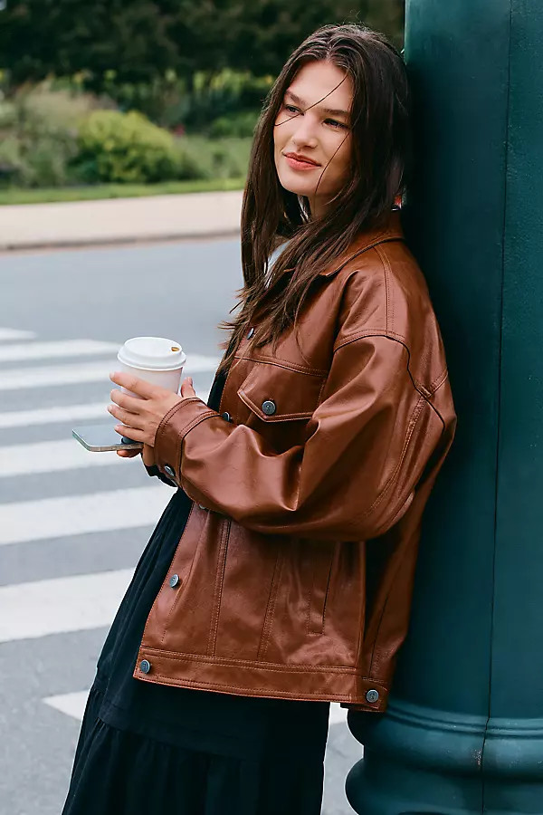 The Weston Faux Leather Boyfriend Jacket by Pilcro | Anthropologie (US)