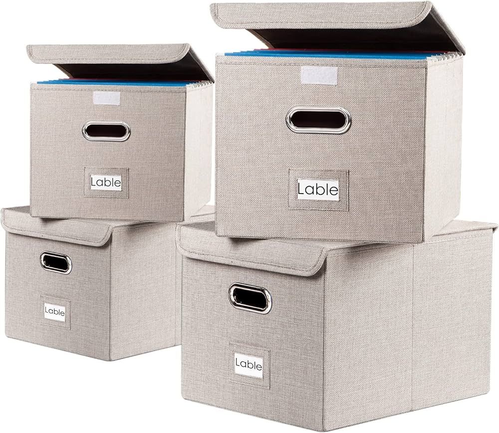 PRANDOM File Organizer Box - Set of 4 Collapsible Decorative Linen Filing Storage Hanging File Fo... | Amazon (US)