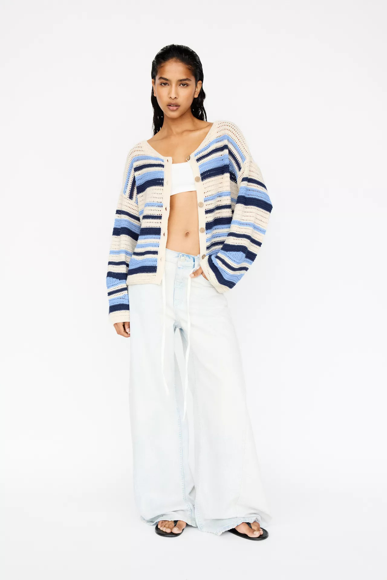 Striped crochet cardigan | PULL and BEAR UK