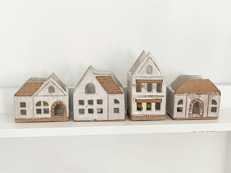 Handmade Ceramic Home Tealight Candle Holder | Rustic Christmas Houses Decoration - Etsy | Etsy (US)