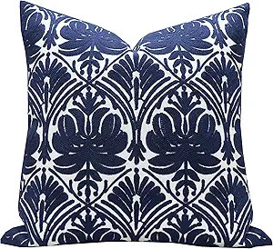 Slow Cow Embroidery Throw Pillow Cover Geometric Rose Navy Decorative Cushion Cover for Sofa 18x1... | Amazon (US)