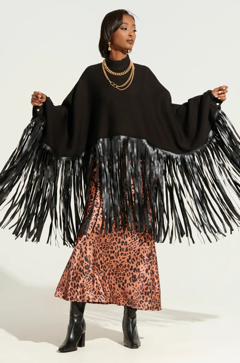 CITY GIRL FAUX LEATHER FRINGE SWEATSHIRT IN BLACK | AKIRA