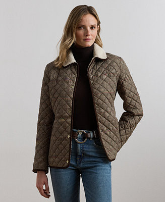 Women's Faux-Sherpa-Collar Quilted Coat, P/XS-XXL | Macy's