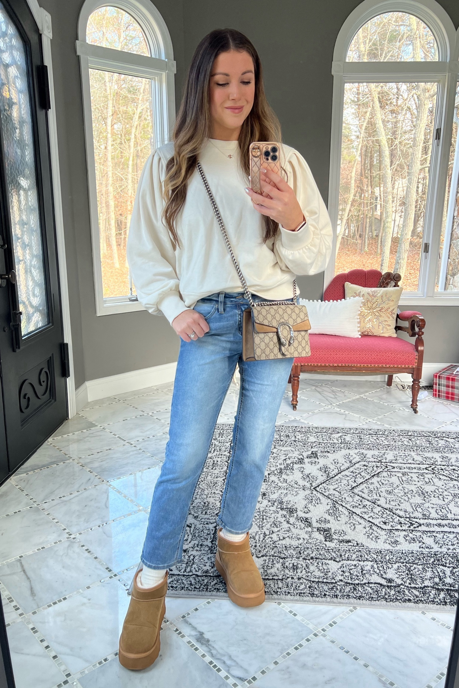 Mom OOTD.

Straight leg jeans, platform Uggs, platform slippers, light color jeans, light jeans, white sweater, Gucci bag, neutral outfit, SAHM outfits, SAHM looks, mom outfits, millennial outfits, over 30 style, casual style, casual look, easy outfits, over 30 mom outfits, casual outfits, everyday style, everyday looks, everyday outfits, simple outfit, affordable style, affordable fashion, affordable outfit, vanilla girl, vanilla girl aesthetic, neutral looks, neutral style, neutral outfit 

#LTKfindsunder50 #LTKstyletip #LTKitbag