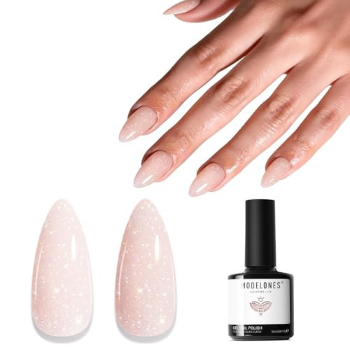 modelones Nude Pink Glitter Gel Nail Polish, Nude Shimmer Soak Off UV/LED Gel Polish, High Gloss for Everyday Nails and Nail Art, 15 ML | Amazon (US)