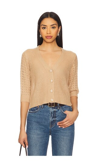 Autumn Cashmere Shaker Cardigan With Fancy Stitch in Beige. - size XS | Revolve Clothing (Global)