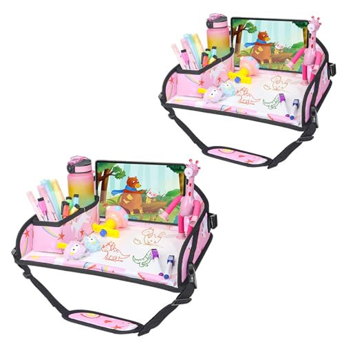 DxTing Upgraded Kids Travel Tray for Car Seat - Travel Tray for Airplane, Toddler Lap Tray, Carseat Lap Desk for Kids Road Trip Activities, Pink Unicorn - 2 PCS | Amazon (US)