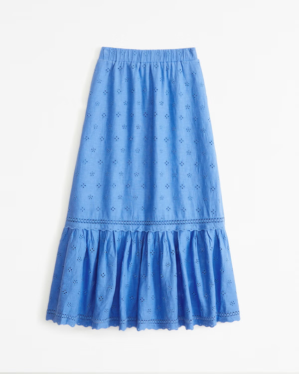 Linen-Blend Embroidered Maxi Skirt | Abercrombie & Fitch (US)