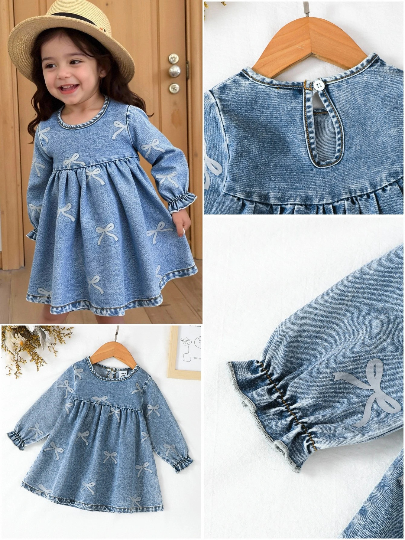 Baby Girl Denim Dress 1pc Baby Girls' Casual Cute Blue Washed Denim Dress Baby Denim Dress Toddle... | SHEIN