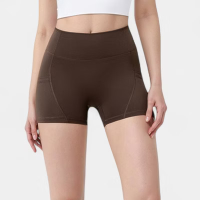 Anna-Kaci Active Women's High Waist Workout Shorts with Side Pockets and Seam-Contoured Fit for Flexible Movement - Large, Brown | Target