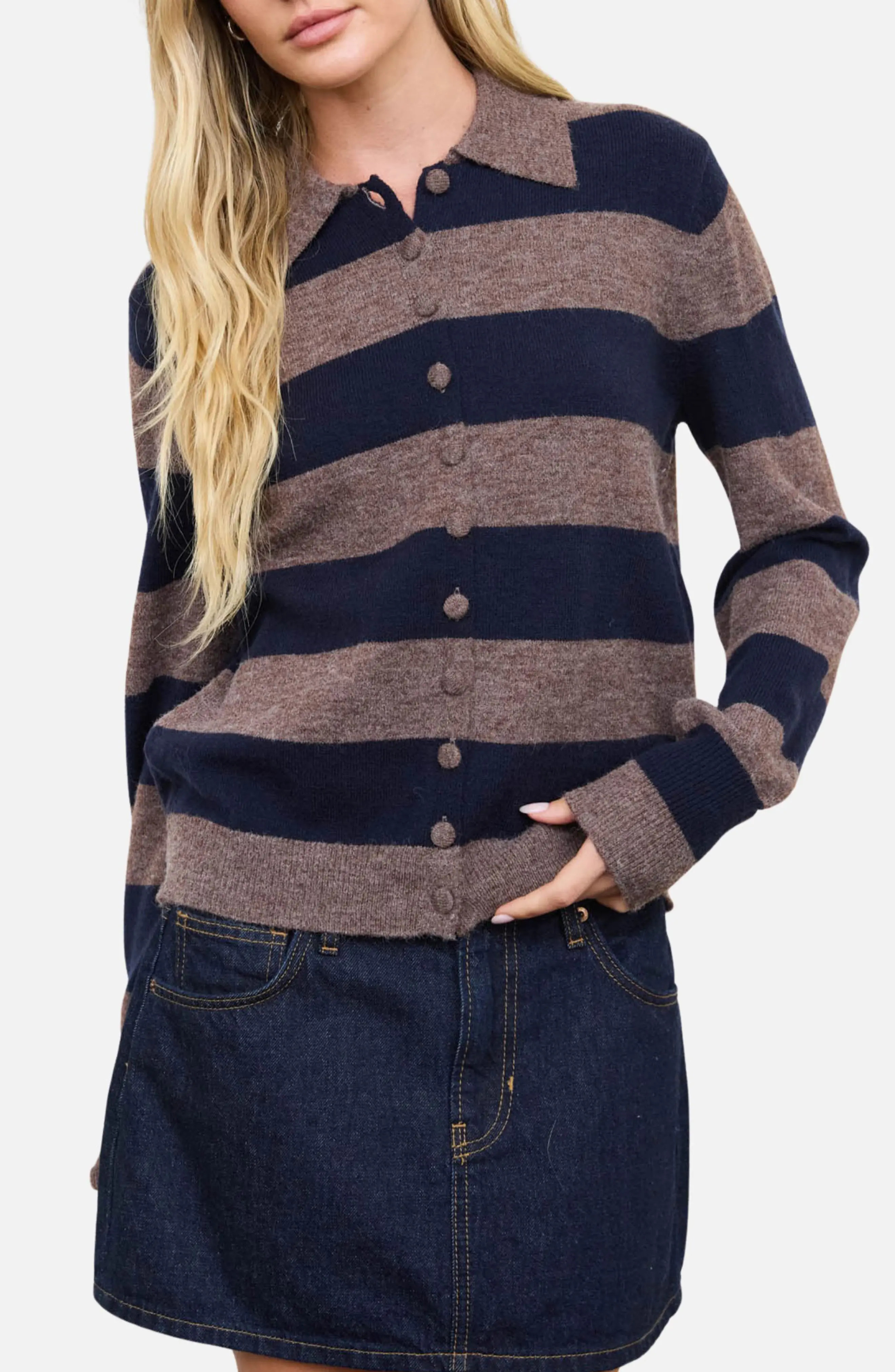 Blu Pepper Striped Collared Cardigan in Navy at Nordstrom Rack, Size Large | Nordstrom Rack
