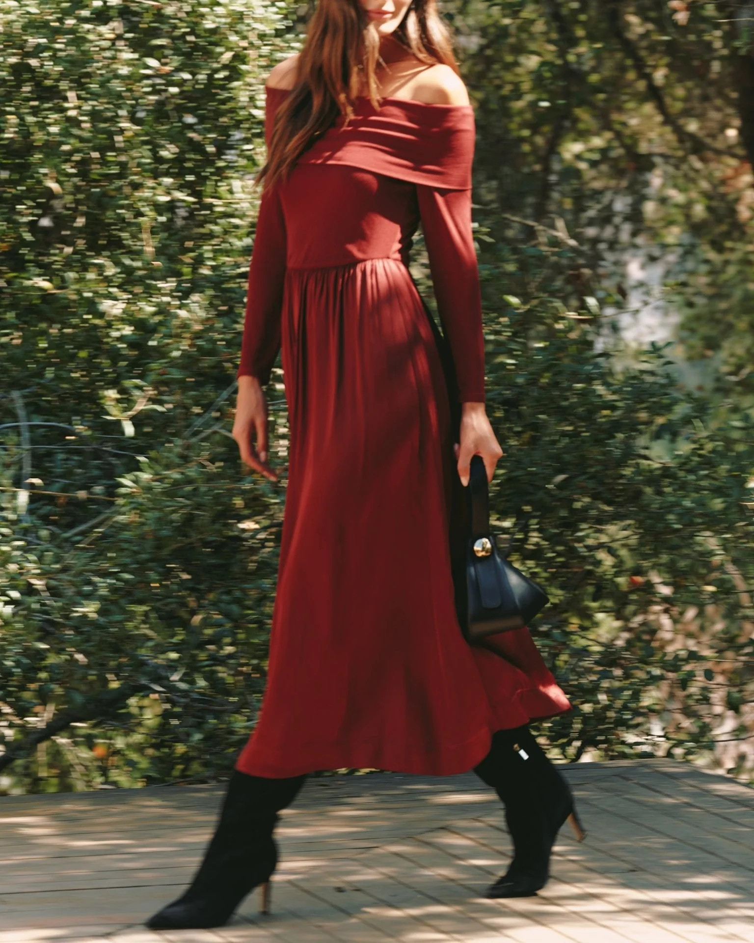 Off Shoulder Dress - Cabernet Red | Bella Dahl