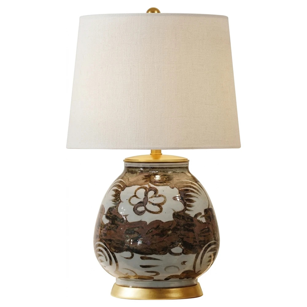 Zinnia Updated Traditional Brown Floral Porcelain Table Lamp | Kathy Kuo Home