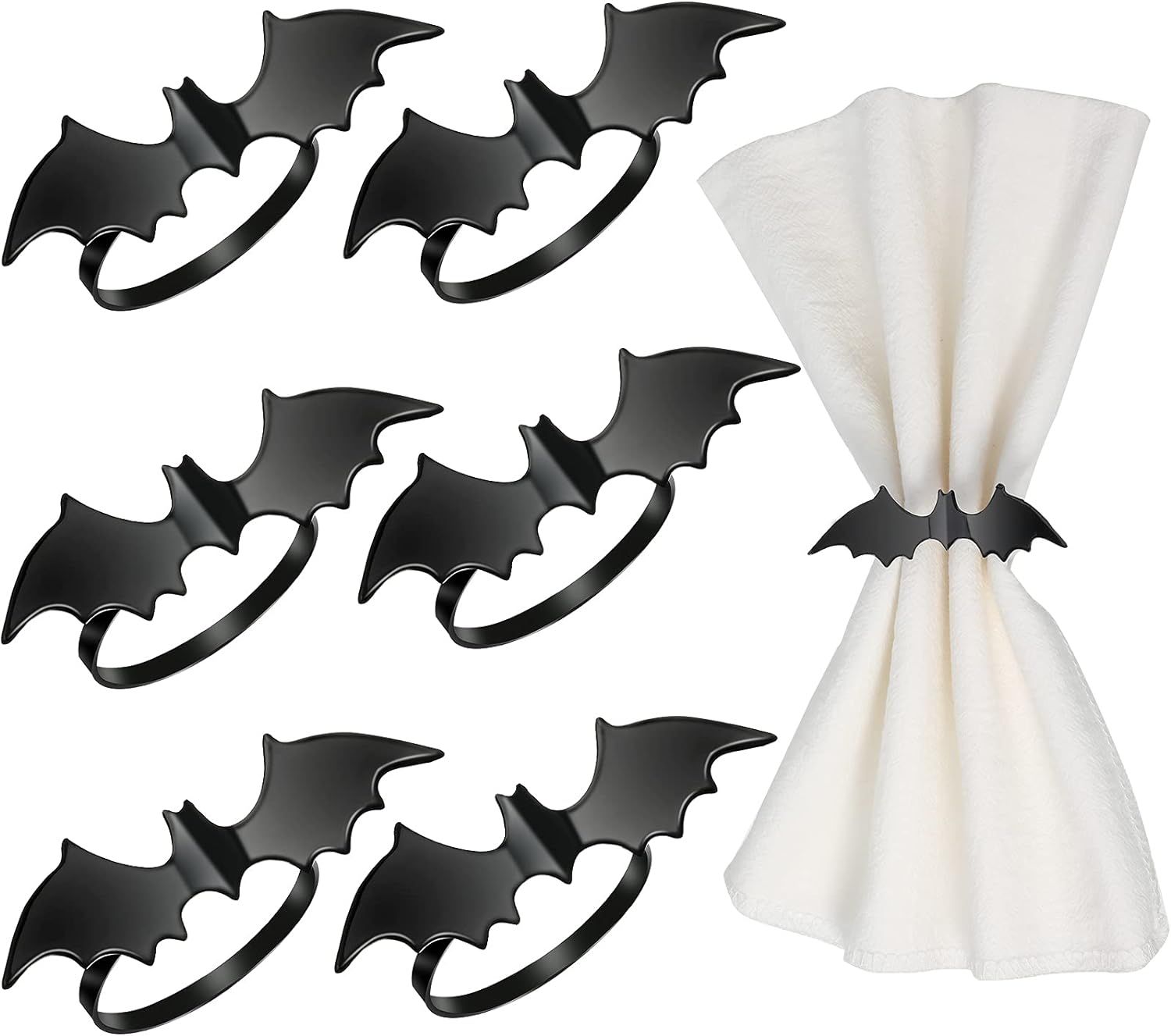 CHENGU Halloween Napkin Ring Set Bat Napkin Ring Holder Black Spooky Napkin Ring Metal Alloy Serv... | Amazon (US)