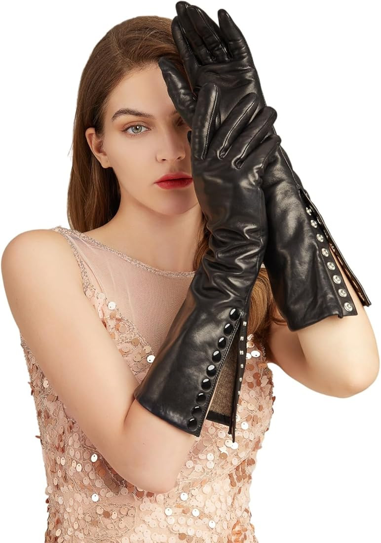 Daoflkuo Women's Top Sheep Leather Long Gloves Elbow length Genuine Top Nappa Leather Black Long ... | Amazon (US)