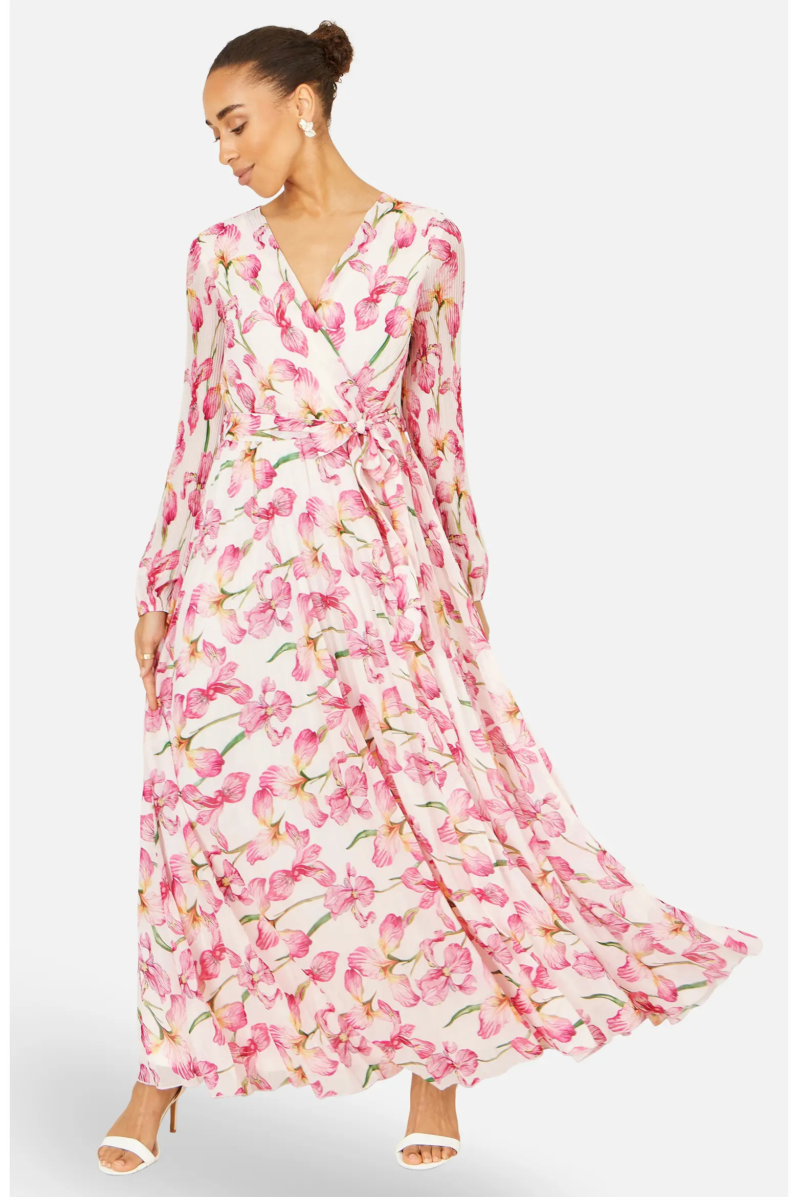 Yumi Orchid Floral Pleated Wrap Maxi Dress (Women) | Nordstrom | Nordstrom