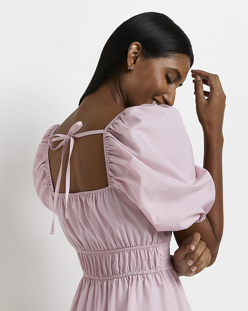 pink shirred smock midi dress | River Island (UK & IE)