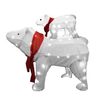 39.6 in. Tall White and Red Tinsel Cotton Polar Bears LED Yard Lights | The Home Depot