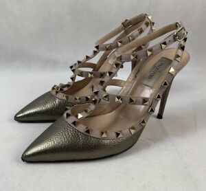 Details about   VALENTINO Authentic Rockstud T-Strap Pumps Metallic Sasso Gold 38.5 / 8.5US | eBay US