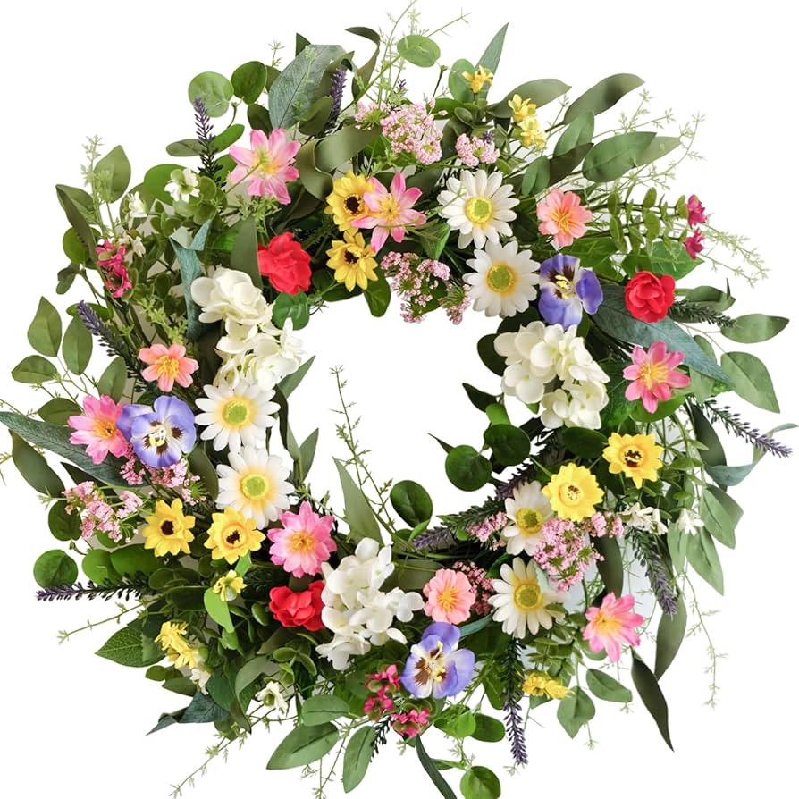 Spring Wreath 24 inch Artificial Green Leaf Flower Wreaths Outdoor Wedding Parties Holiday Wreath... | Amazon (US)