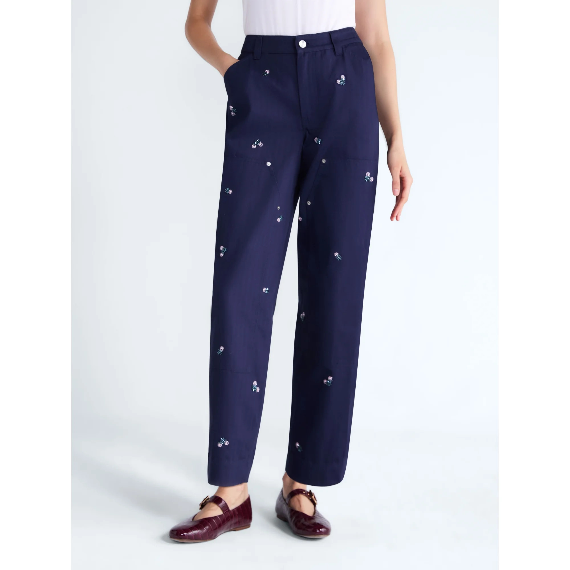 Free Assembly Women's Embellished Cotton Utility Pants, 30" Inseam, Sizes 0-20 | Walmart (US)