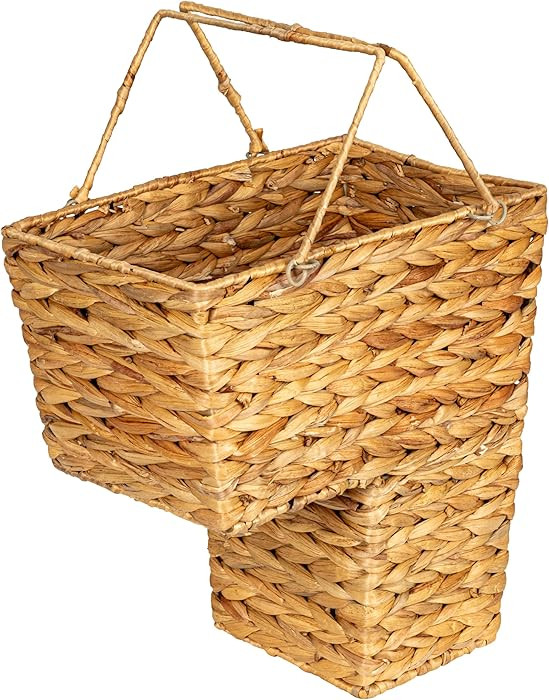 Household Essentials Wicker Stair Basket with Handles, Handwoven Water Hyacinth, Sits on Two Stai... | Amazon (US)