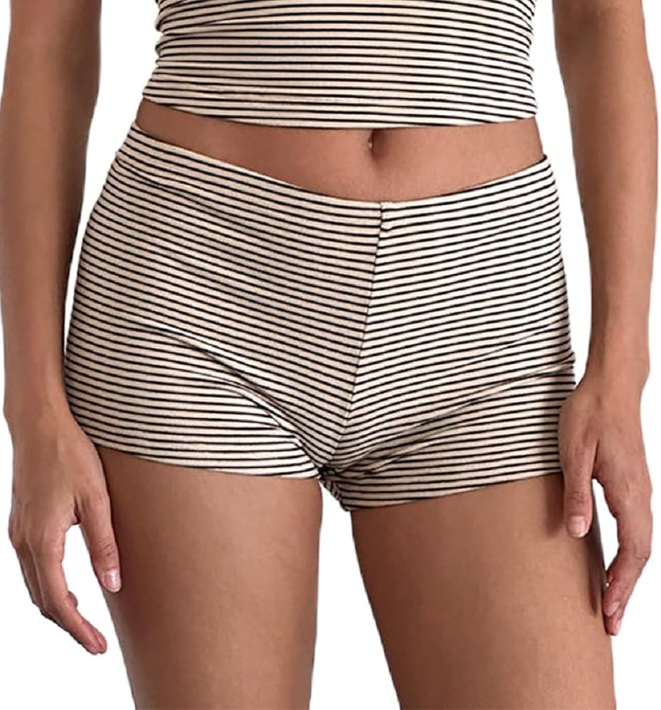 NUFIWI Y2k Striped Shorts for Women High Waist Stretch Micro Boy Shorts Slim Fit Pajamas Bottoms ... | Amazon (US)