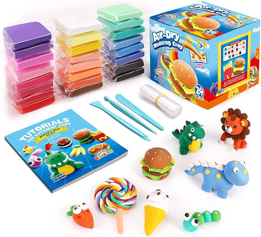 SAGO BROTHERS Air Dry Clay,24 Colors Modelling Clay with 3 Tools & Project Booklet,DIY Creative U... | Amazon (UK)