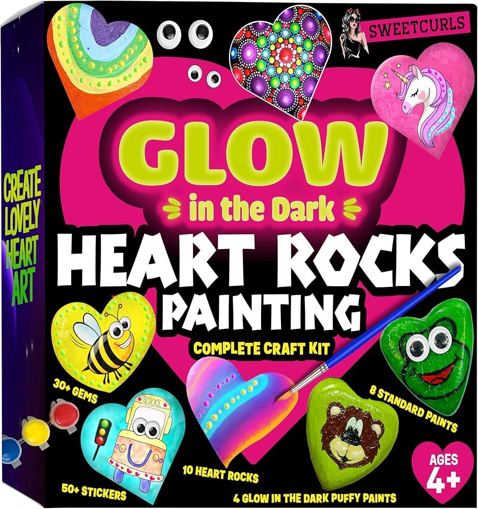 Hearts Rock Painting Kit for Kids - Glow in The Dark - Arts and Crafts for Girls Ages 4-8 and Up ... | Amazon (US)