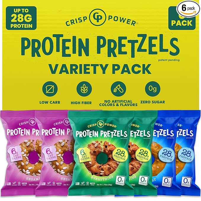 Crisp Power Protein Pretzels, Variety Pack With Sea Salt, Sesame, & Everything, Vegan Keto Snack,... | Amazon (US)
