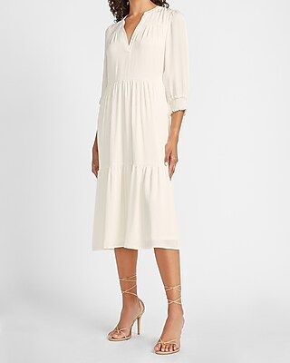 Tiered V-Neck Midi Dress | Express