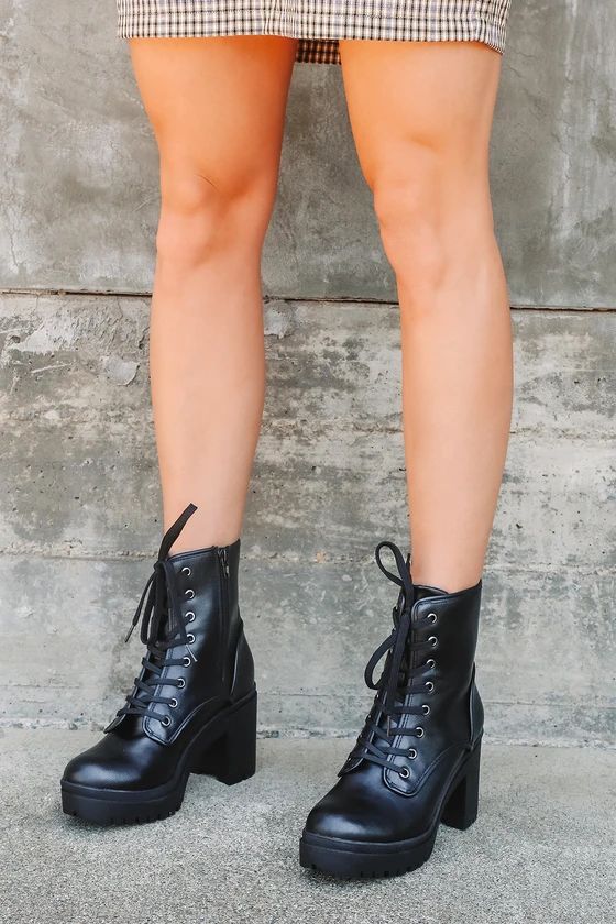 Riana Black Lace-Up Platform Boots | Lulus (US)