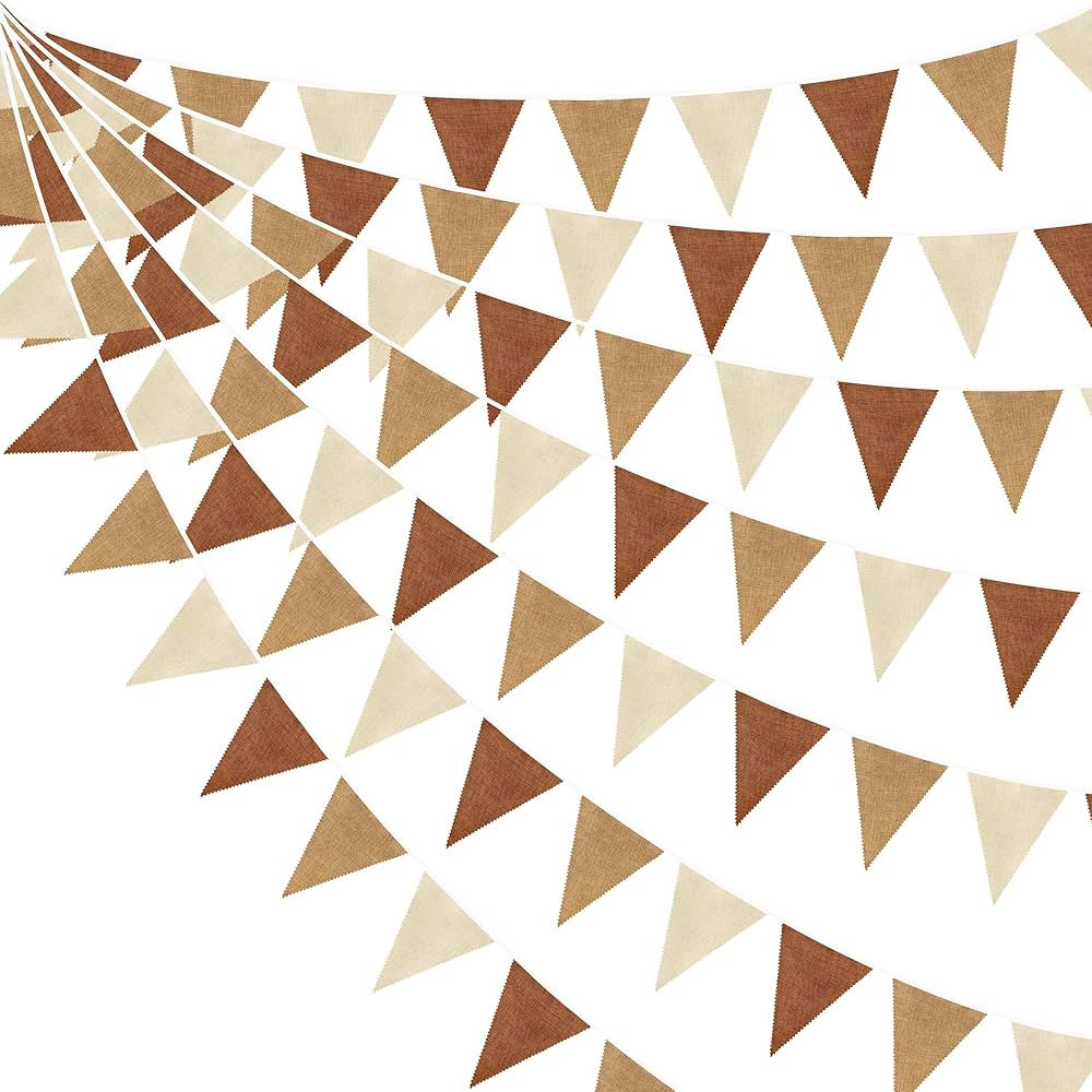 32Ft Brown Party Decorations Boho Pennant Banner Fabric Triangle Flag Linen Bunting Garland Strea... | Amazon (US)