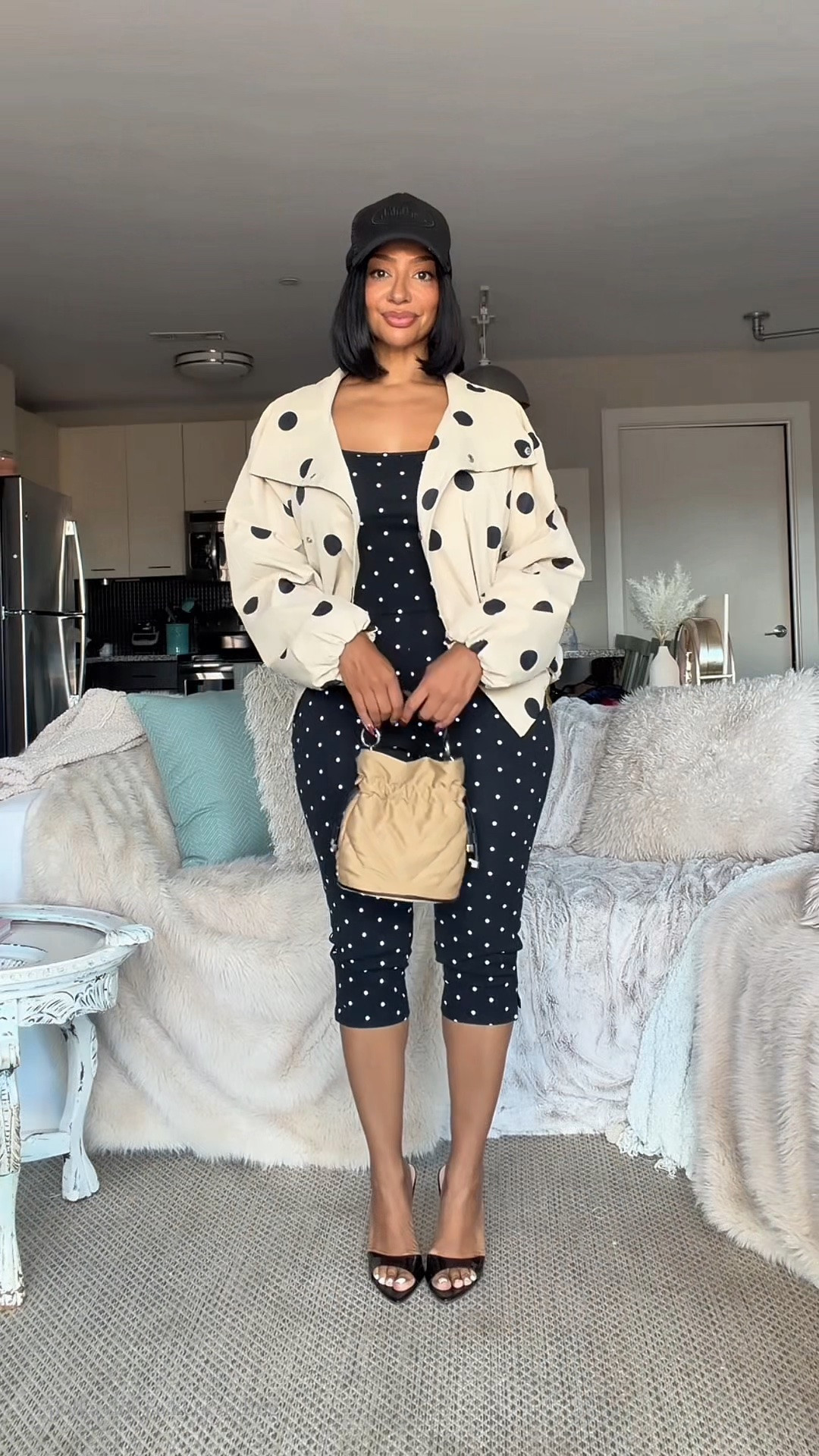 Girls night out outfit with this cuteeeee polka dot capri jumpsuit from @CIDER  

WHERE TO WEAR IT: date, dinner and drinks, concert 
STRETCH: Yes
TRUE TO SIZE: Runs big! Size down
OVERALL FIT: Fitted
PETITE FRIENDLY: Yes

Sizing ⬇️
5’3 
Bust: 32DD
Waist: 27”
Hips: 42”
Wearing Size M - should’ve gotten a S

Make sure you download the ✨FREE✨ LTK app and follow me @heyrissyrozay for all my style and beauty finds 🫶🏽

over 40 outfit ideas
petite curvy outfits

#LTKOver40 #LTKPetite #LTKootd