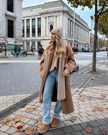 The kind of outfit that will take you from autumn through to spring. For the chilly days when you want to stay comfy & warm. Camel knit, blazer, beanie & Uggs paired with straight leg blue jeans. The ultra minis are back in stock so be quick!

#LTKeurope #LTKSeasonal #LTKstyletip
