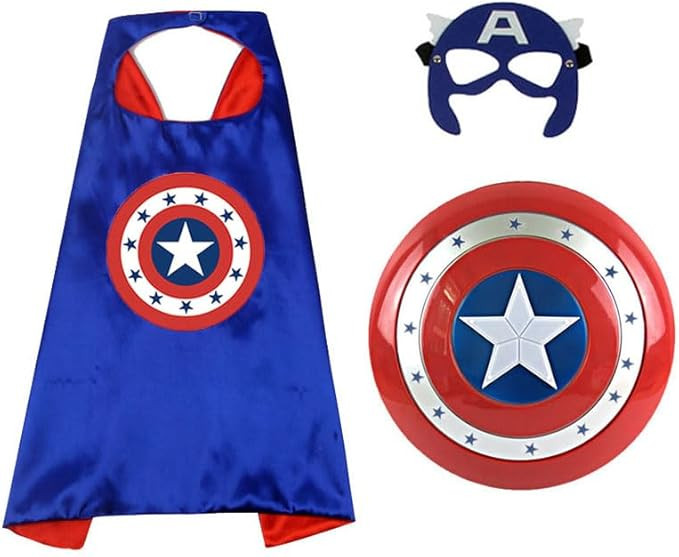 OMGOD Superhero Captain Shield + Cape Cosplay Set, For Cartoon Dress up Costumes Suit, Plastic Sh... | Amazon (US)