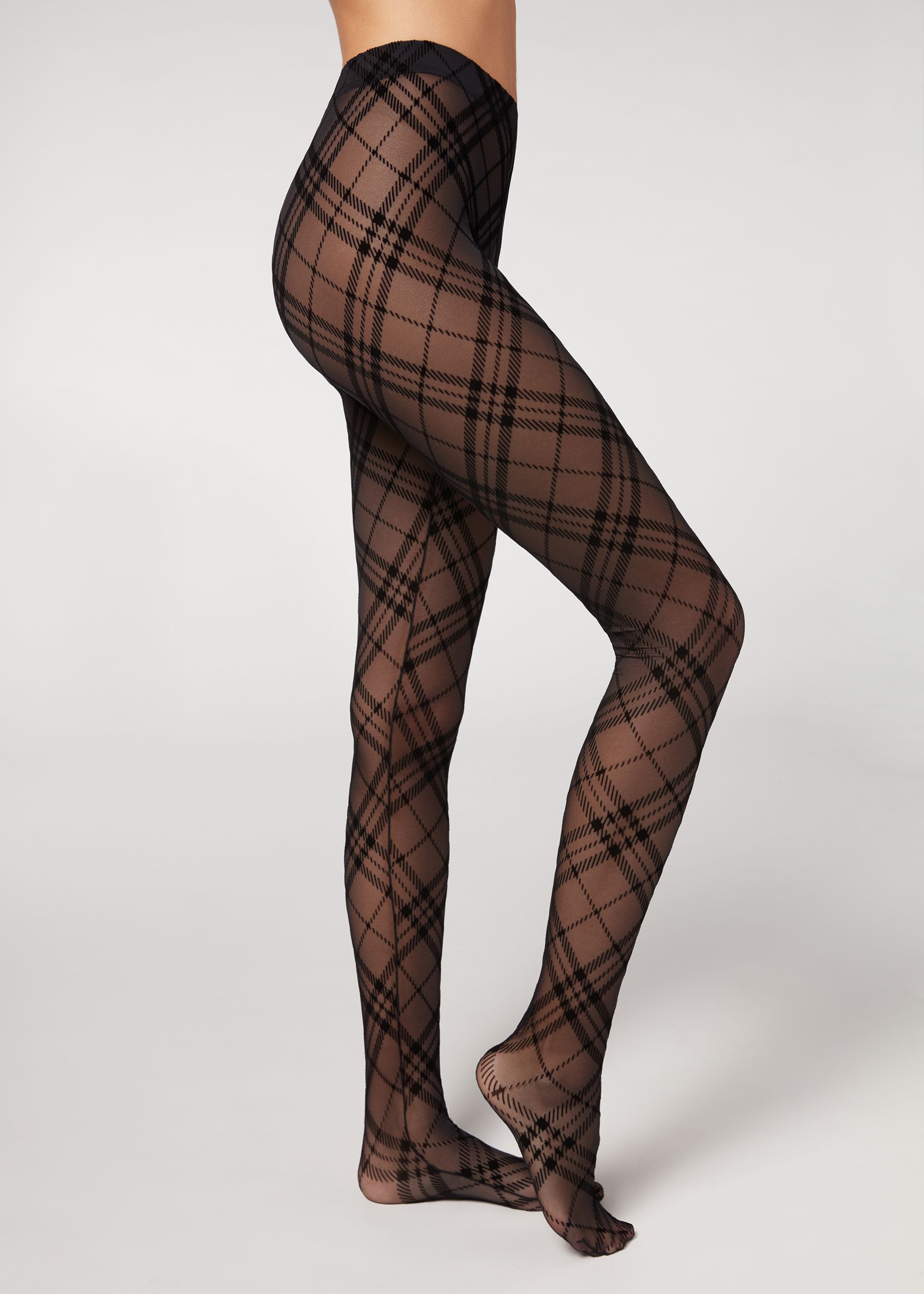 Flocked Tartan Tulle Fabric Tights - Calzedonia | Calzedonia US