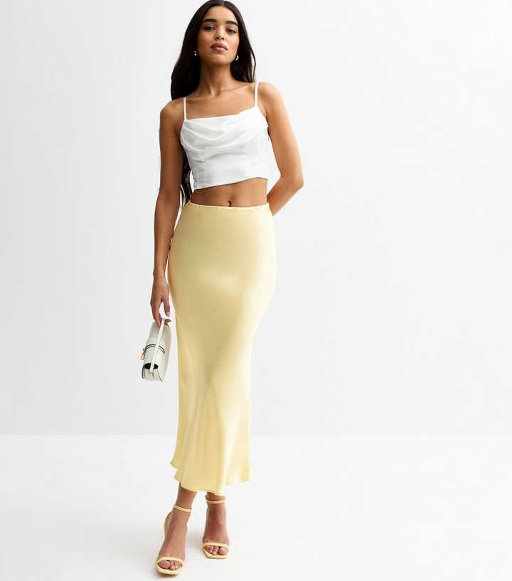 Light Yellow Bias Cut Satin Midi Skirt | New Look | New Look (UK)