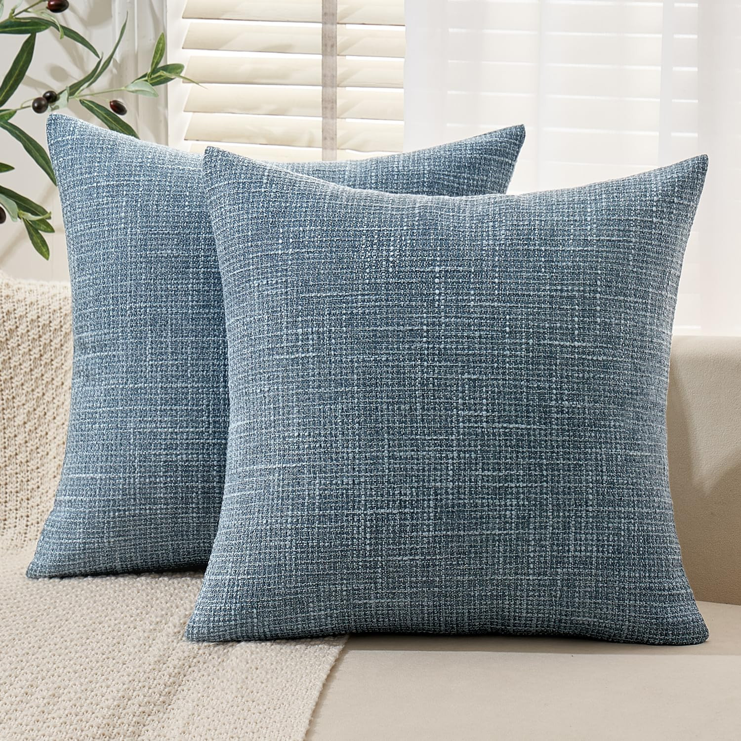 MIULEE Burlap Linen Throw Pillow Covers 24x24 Inch Set of 2 Blue Decorative Pillows Modern Farmho... | Amazon (US)
