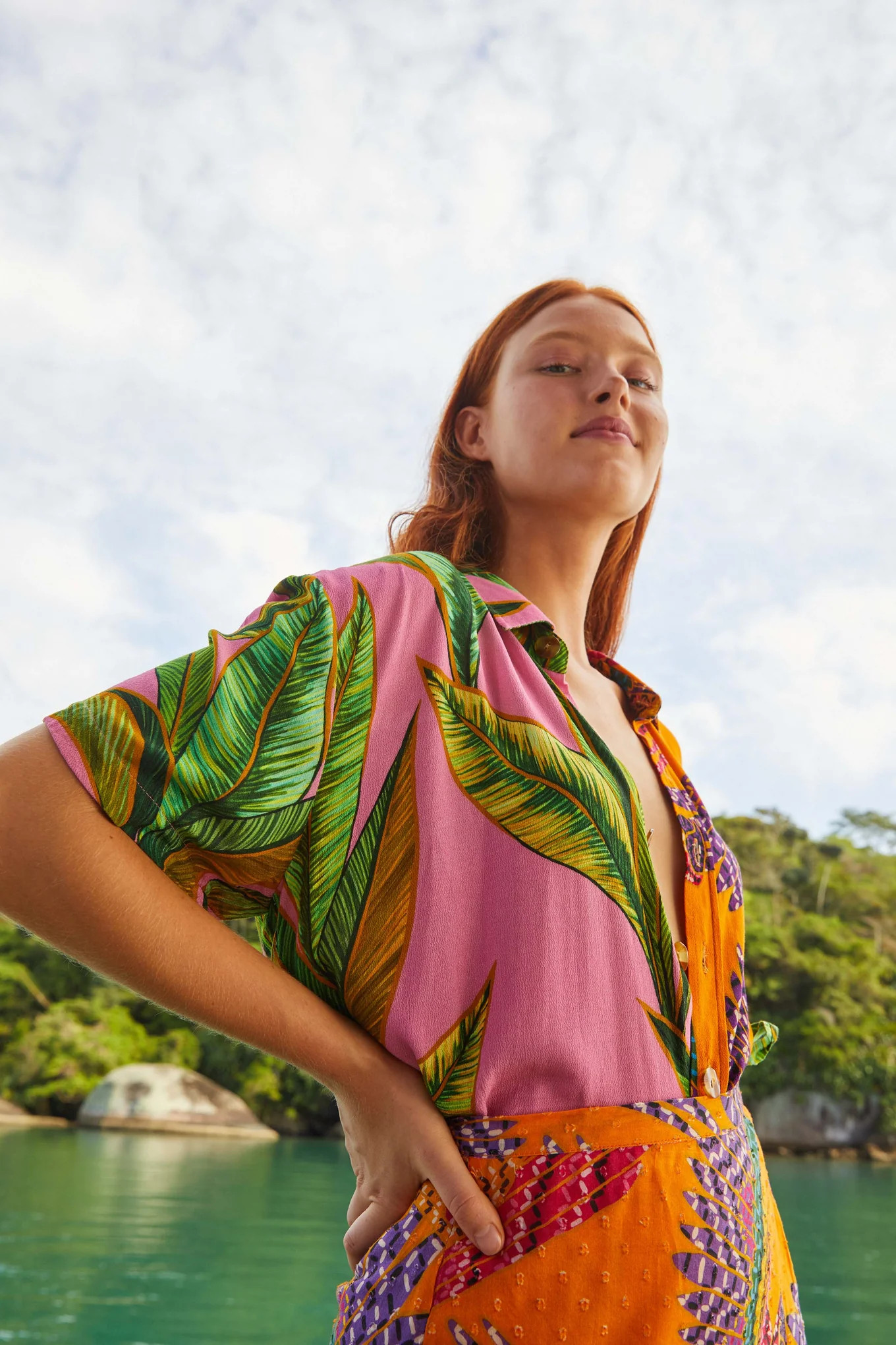 mixed prints uni shirt | FarmRio (US)